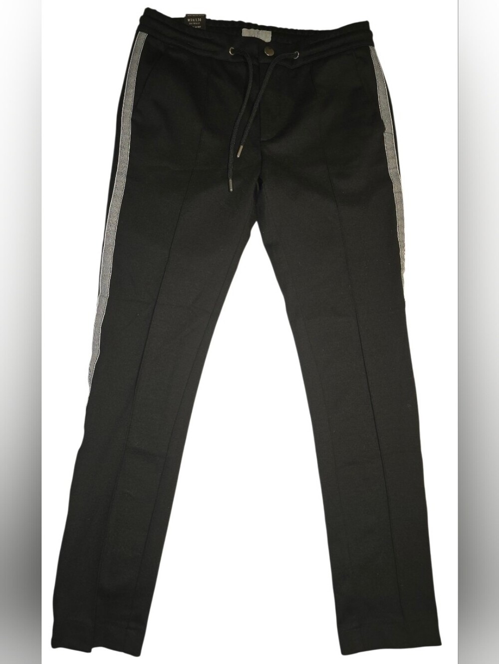 River Island Men's Super Skinny Black Trousers W30 L30 Slim Fit Side Stripe